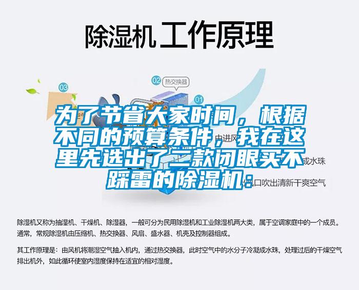 為了節省大家時間，根據不同的預算條件，我在這里先選出了二款閉眼買不踩雷的除濕機：